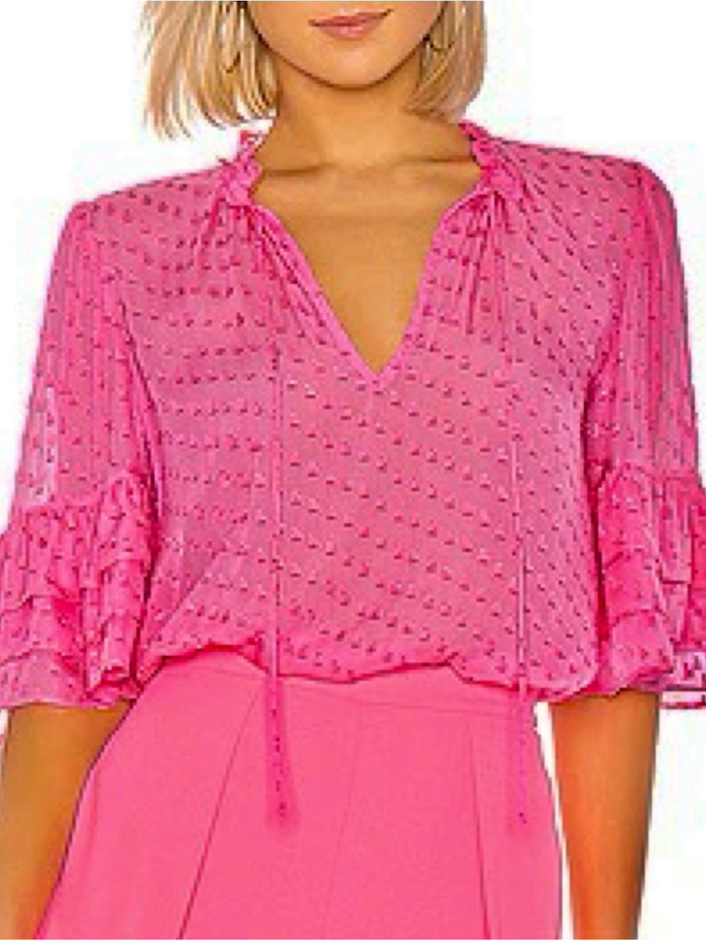 Alice + Olivia Julius Silk Heart Print Ruffled Chiffon Blouse Top XS